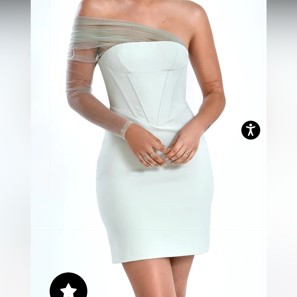 Mint Sheer Mesh Sleeve Crepe Corset Dress